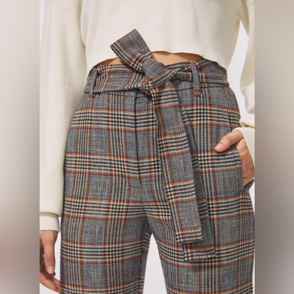 NWOT | Aritzia | Wilfred | Tie-Front Check Pant — Navy/Rust Plaid | Size 6 - Picture 4 of 16